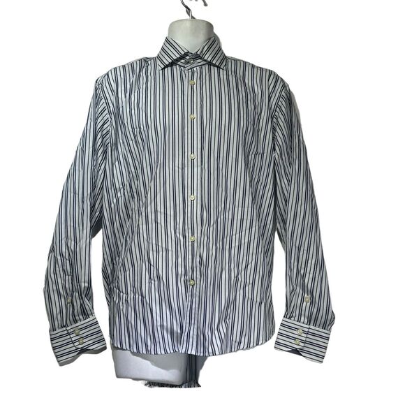 Thomas Dean Stripe Button Up Long Sleeve Dress Shirt Size L - Picture 1 of 6